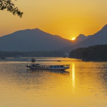 Sunset on the Mekong near Luang Prabang, Laos, Asia