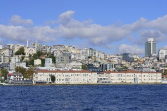 Skyline of Karakoy and Beyoglu viewed from the Bosphorus, Istanbul, Turkey, Asia