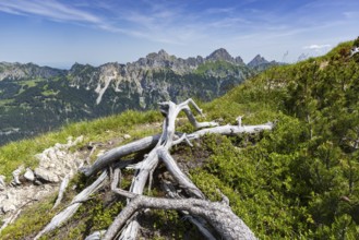 Mountain panorama from the Krinnenspitze, 2000m, behind Friedberger Klettersteig, Rote Flüh, 2108m,