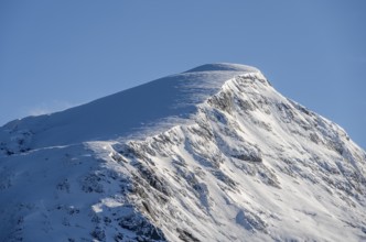 Hohes Brett summit with snow, view from Jenner, Berchtesgaden National Park, Berchtesgaden Alps,