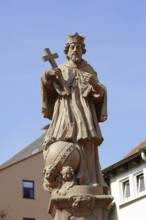 St John of Nepomuk statue on the central bridge, Bensheim, Hessische Bergstrasse, Hesse, Germany,