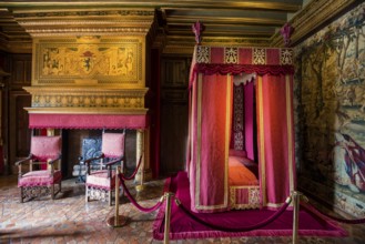 Historic bedroom, Chenonceau Castle, Château de Chenonceau, Department Indre-et-Loire, Centre-Val