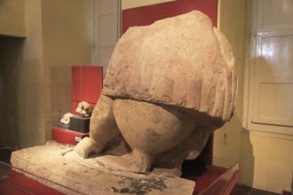 Fat lady goddess stone statue from Tarxien temple, National Museum of Archaeology, Valletta, Malta,