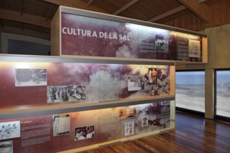 Display board on the cultural history of salt Salt works Salt extraction, on the right through