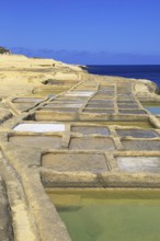 Historic ancient salt pans on coast near Marsalforn, island of Gozo, Malta, Europe