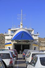 Vehicle ferry line of cars waiting to embark, Gozo Channel Line Ferries, Mgarr ferry terminal,