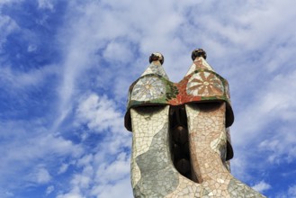 Artfully designed fireplaces, mosaics, Casa Batllo, Barcelona, Spain, Europe