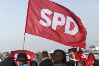 SPD flag at the demonstration against right-wing extremism on 27 January 2024 in Düsseldorf, North