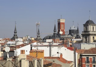 Rooftops of buildings from La Latina barrio, Madrid city centre, Spain, Europe