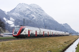 Bombardier Twindexx train operated by SBB Swiss Federal Railways in Sargans, Switzerland, Europe