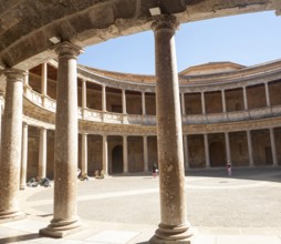 Courtyard inside the Palacio de Carlos V, Palace of Charles V, Alhambra complex, Granada, Spain,