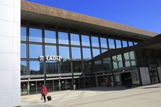 Railway train station building exterior Cadiz, Spain, Europe