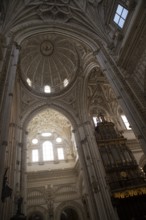 Arched ceiling dome interior of the cathedral inside the former mosque, Cordoba, Spain, Europe