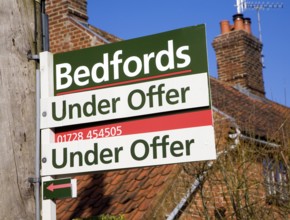 Under Offer property sign for Bedfords estate agent, Wantisden, Suffolk, England, United Kingdom,