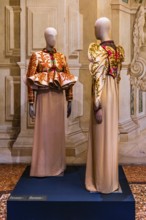 Evening dress in silk crepe with embroidered bolero in silk faille, 1984, exhibition of magnificent