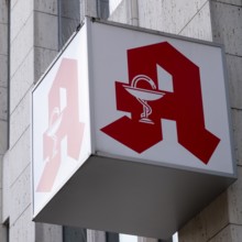 Pharmacy, facade with sign and logo, Essen, Ruhr area, North Rhine-Westphalia, Germany, Europe