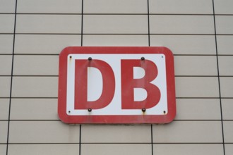 Wall with sign and DB logo, Norddeich, East Frisia, Lower Saxony, Germany, Europe