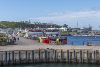 Inland harbour with sailing yachts and offshore supply vessels, Helgoländer Oberland, pier,