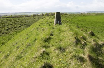 Defensive ramparts and ditch Yarnbury Castle, Iron Age hill fort, Wiltshire, England, UK