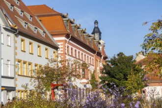 Administration building of the Thuringian State Chancellery and tower of St Wigbert's, Erfurt,