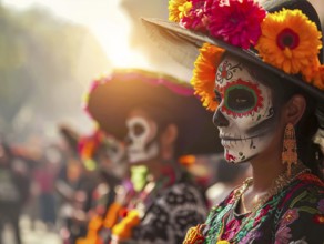 Mexican holiday Day of the Dead, Aztec celebration when families honor their ancestors, AI