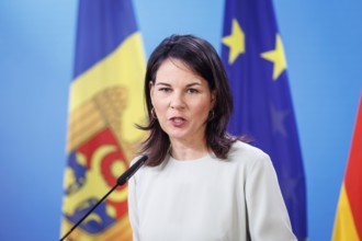 Annalena Bärbock, Federal Foreign Minister, photographed during a press conference in Berlin, 09.04