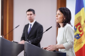 (R-L) Annalena Bärbock, Federal Foreign Minister, meets Mihai Popsoi, Moldovan Foreign Minister,