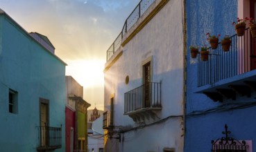 Guanajuato, Mexico, colorful colonial streets and architecture in Guanajuato historic center,