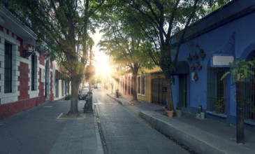 Mexico, Mazatlan, Colorful old city streets in historic city center near El Malecon and ocean