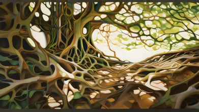 Abstract illustration depicting the branching patterns of tree roots representing natural