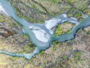 The widely branching arms of river Jostedalsola, a glacial river originating in the Jostedalsbreen