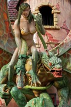 Figure, horror, mythical creature with dragon and snake on the ghost train at the Wies'n,