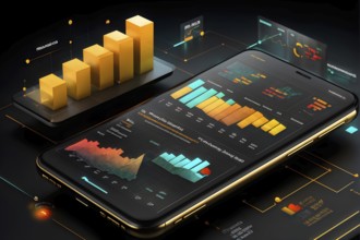 Application of Smartphone with business graph and analytics data, AI generated