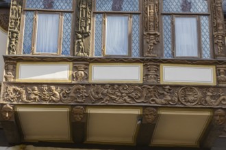 Breastcloth of a former patrician house from 1521, carvings, Goslar, Lower Saxony, Germany, Europe