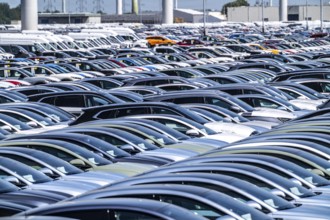 Storage area for new cars in the port of Vlissingen-Oost, vehicles are temporarily stored on over