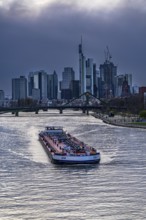 Skyline of Frankfurt am Main, skyscrapers, business and banking district in the city centre, cargo