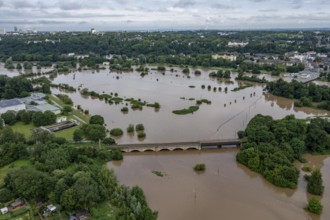 Flood on the Ruhr, after long heavy rainfall the river left its bed and flooded the countryside and