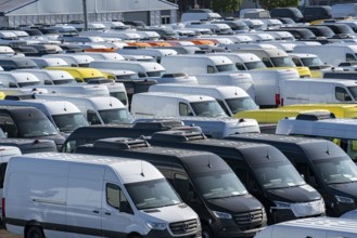 Car terminal in the inland port Logport I, in Duisburg on the Rhine, vehicle handling of new cars,