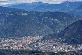 View of Bolzano and the Alps, Adige Valley, South Tyrol, Italy, Europe