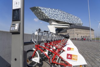 Rental station, drop zone for rental bikes, provider Velo Antwerp, place to park bikes for