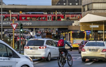 Central station in the city centre of Essen, dense traffic, local train, bus station, local buses,