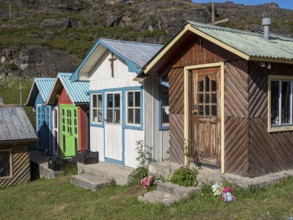 Wooden houses of a family cemetery, Puerto Rio Tranquilo, Patagonia, Chile, South America