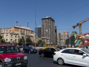 Crossroads with car traffic in Chile Santiago de Chile