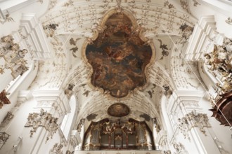 Vaults and organ loft of the baroque St Andrew's Church, 1697-1717, Stadtamhof, Regensburg, Upper