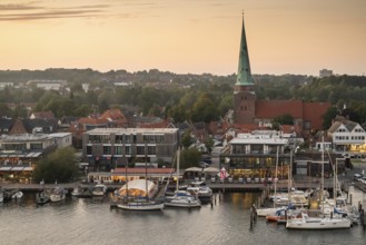 Old town of Travemünde with the brick church of St Lorenz, Baltic Sea resort of Travemünde, Bay of