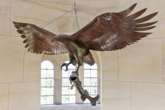 Metal sculpture of an eagle with outstretched wings in a bright room, Rügen, Granitz Castle