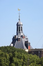 Historic old town of Enkhuizen, spire of Drommedaris, former defence defence tower at the entrance