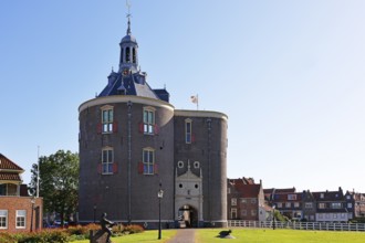 Historic old town of Enkhuizen, Drommedaris, former defence defence tower at the entrance to the