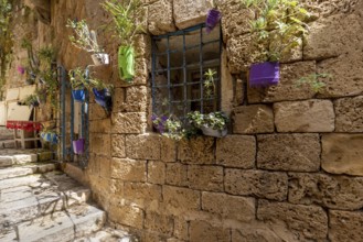 Israel, Tel Aviv Namal Yafo historic Old Jaffa port with art galleries, boutiques and old houses,