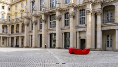 Red plastic seating elements, Humboldt Forum, Berlin, Germany, Europe